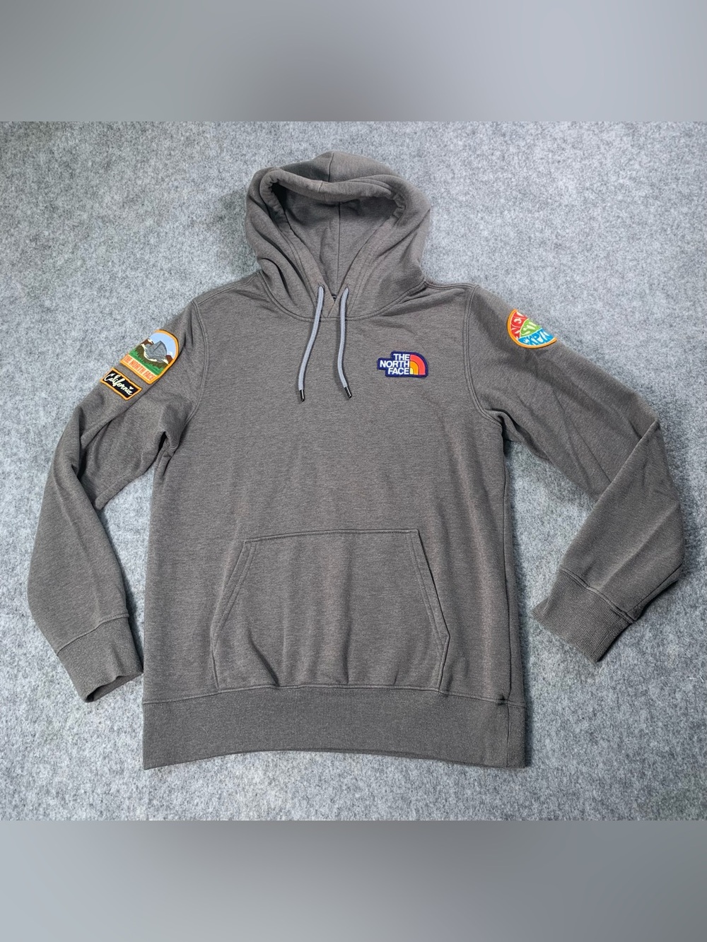 The North Face Men's Charcoal Gray Pullover Hoodie with Patch Logos
